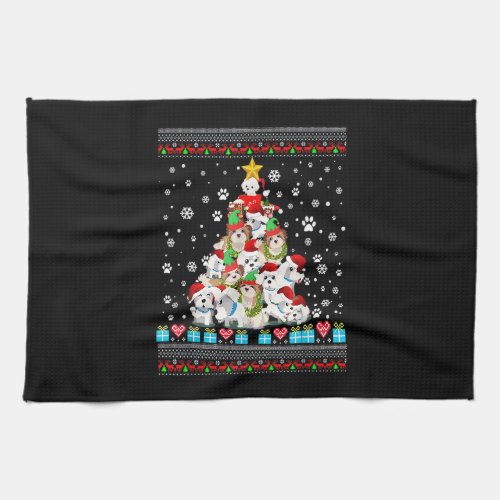 Maltese Dog Christmas Lights Ugly Christmas Sweate Kitchen Towel