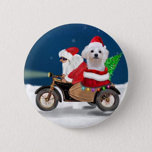 Maltese Dog Christmas Santa Claus  Button