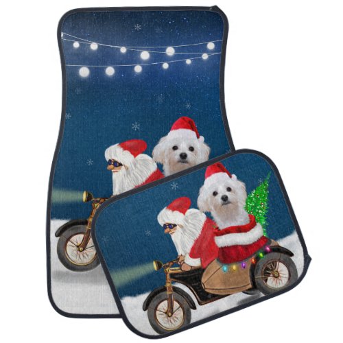 Maltese Dog Christmas Santa Claus  Car Floor Mat