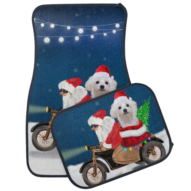 Maltese Dog Christmas Santa Claus  Car Floor Mat (Set)