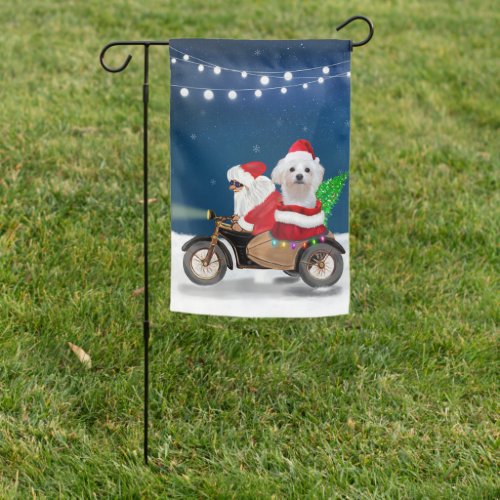 Maltese Dog Christmas Santa Claus Garden Flag