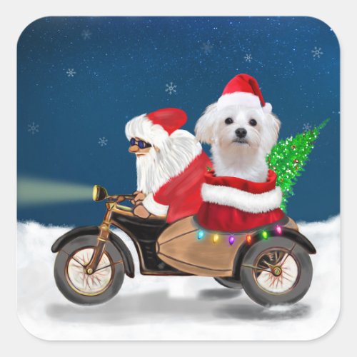 Maltese Dog Christmas Santa Claus  Square Sticker