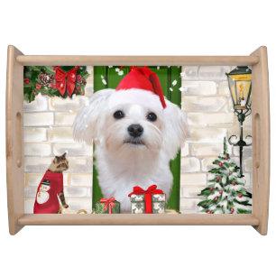 Maltese Dog Christmas  Serving Tray