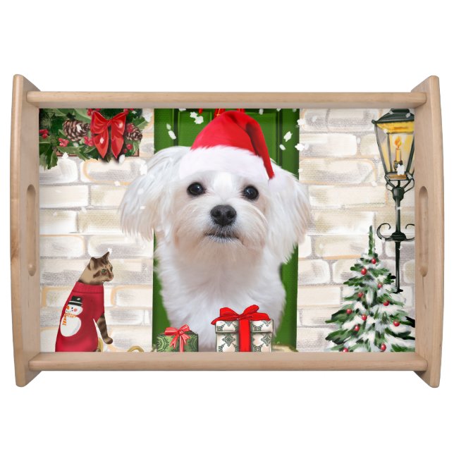 Maltese Dog Christmas  Serving Tray (Front)