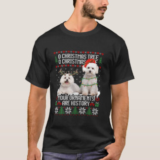 Maltese Dog Christmas Tree Lights Puppy Dog Lover T-Shirt