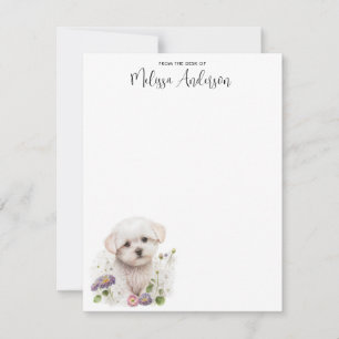 Maltese Dog Cute Puppy Watercolor Personalized Note Card