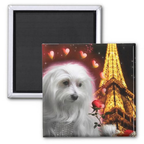 Maltese Dog Eiffel Tower THE SPARK OF LOVE Magnet