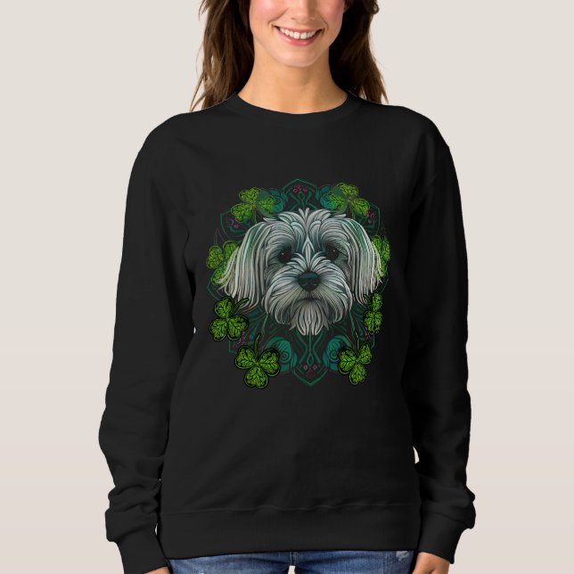 Maltese Dog Face Mandala Shamrock C Irish St Patri Sweatshirt (Front)