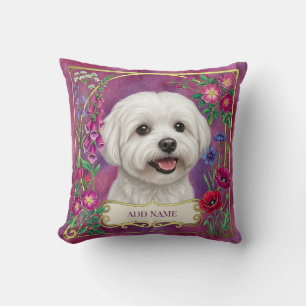 Maltese Dog Floral Botanical Wildflower Cushion