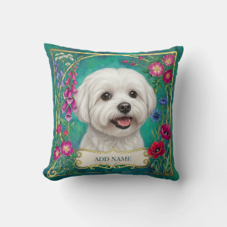 Maltese Dog Floral Botanical Wildflower Cushion
