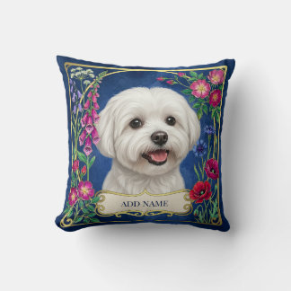 Maltese Dog Floral Botanical Wildflower Cushion