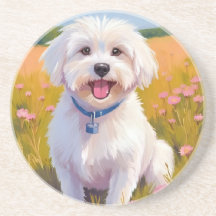 Maltese Dog Flower Field Painting