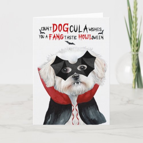 Maltese Dog Funny Count DOGcula Halloween Holiday Card