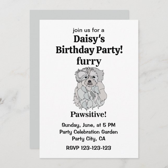 Maltese Dog Furry Pawsitive Funny Birthday Invitation (Front/Back)