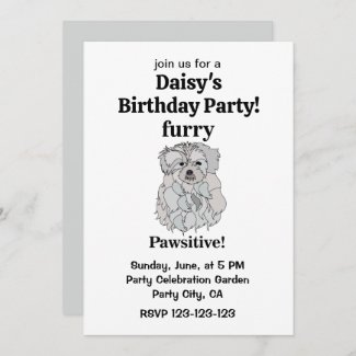 Maltese Dog Furry Pawsitive Funny Birthday Invitation