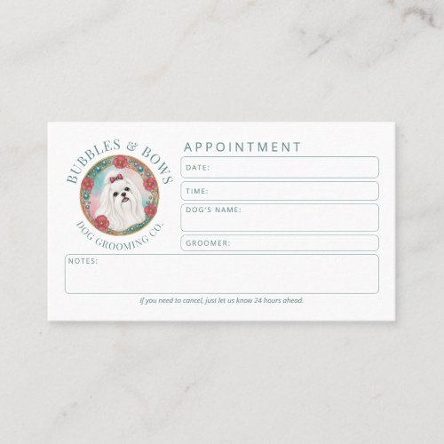 Maltese Dog Grooming Appointment Card