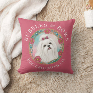 Maltese Dog Grooming Salon Cushion Pink