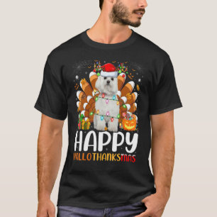 Maltese Dog Halloween Christmas Happy Hallothanks T-Shirt