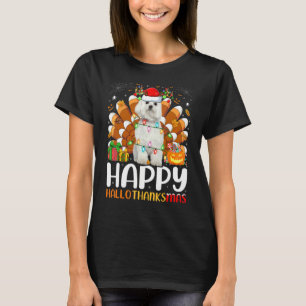 Maltese Dog Halloween Christmas Happy Hallothanks T-Shirt