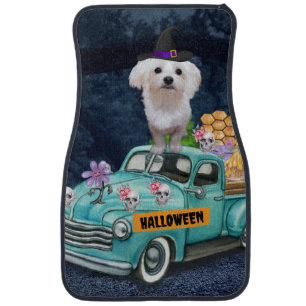 Maltese Dog Halloween Truck Scary Night Car Floor Mat