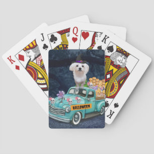 Maltese Dog Halloween Truck Scary Night Poker Cards
