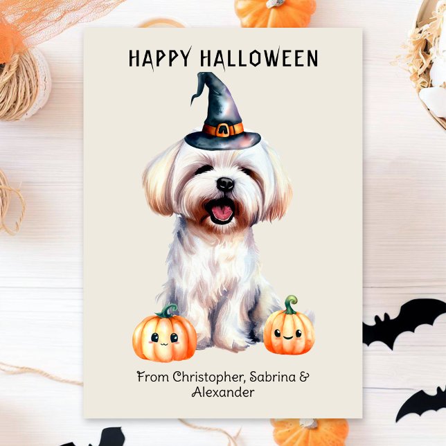 Maltese Dog Happy Halloween Holiday Card