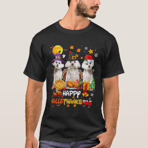 Maltese Dog Happy Halloween Thanksgiving Merry Chr T-Shirt