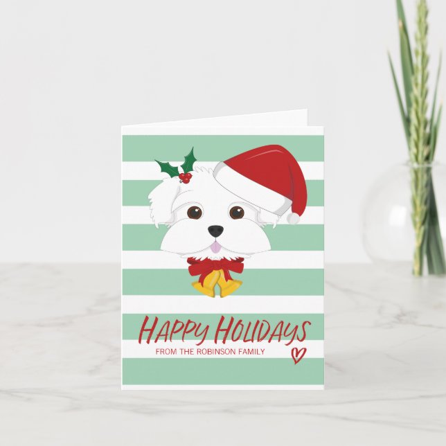 Maltese Dog Happy Holidays Christmas Greeting Card (Front)