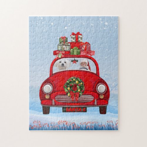 Maltese Dog In Car With Santa Claus  Jigsaw Puzzle