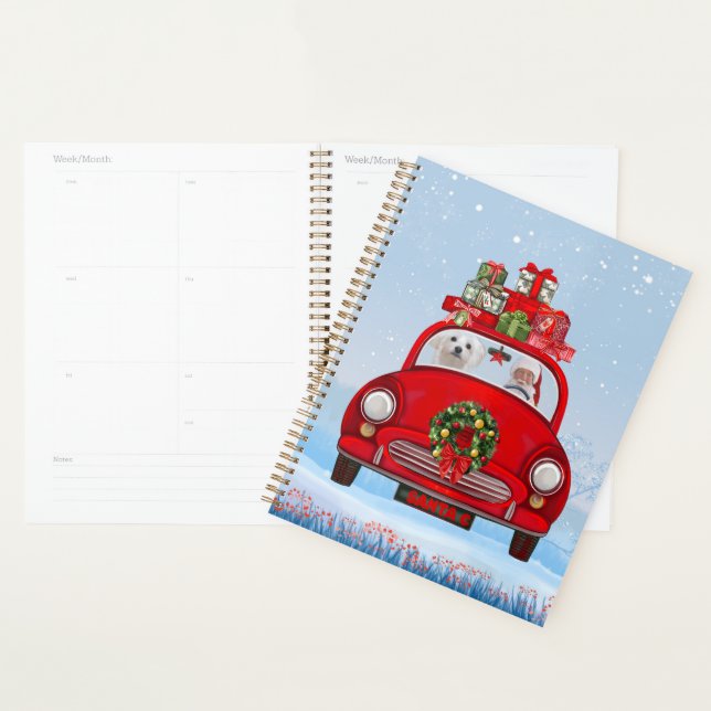 Maltese Dog In Car With Santa Claus  Planner (Display)