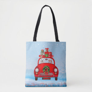 Maltese Dog In Car With Santa Claus Tote Bag