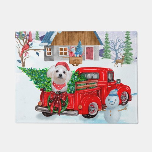 Maltese Dog In Christmas Delivery Truck Snow Doormat