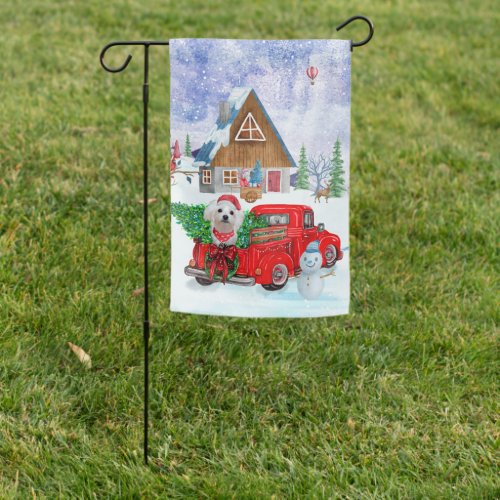 Maltese Dog In Christmas Delivery Truck Snow Garden Flag