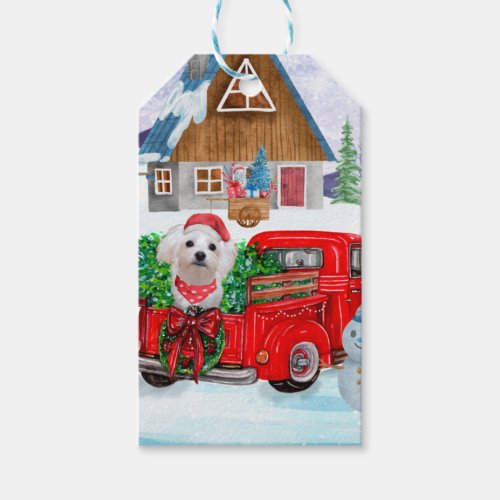 Maltese Dog In Christmas Delivery Truck Snow Gift Tags