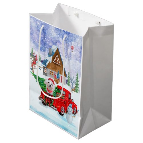 Maltese Dog In Christmas Delivery Truck Snow  Medium Gift Bag