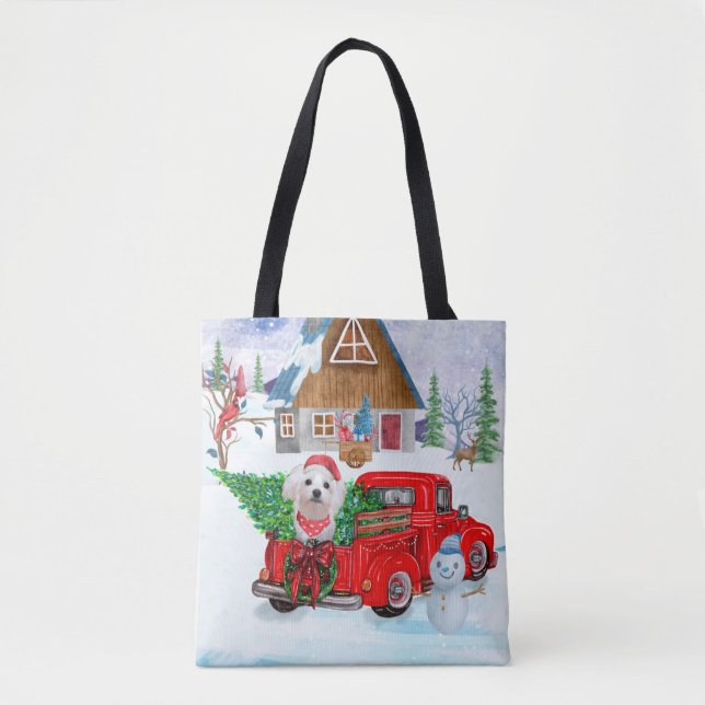 Maltese Dog In Christmas Delivery Truck Snow Tote Bag (Front)
