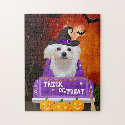 Maltese Dog in Halloween Truck Jigsaw Puzzle