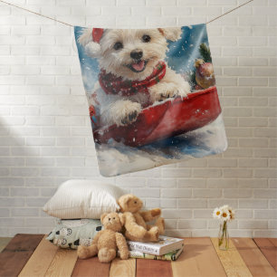 Maltese Dog in Sledge Let it Snow Christmas Baby Blanket