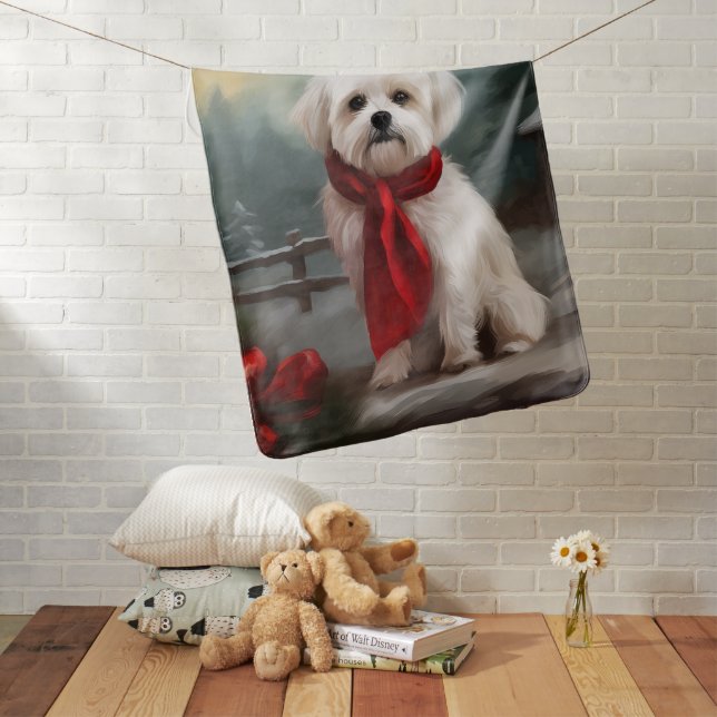 Maltese Dog in Snow Christmas  Baby Blanket (In Situ)