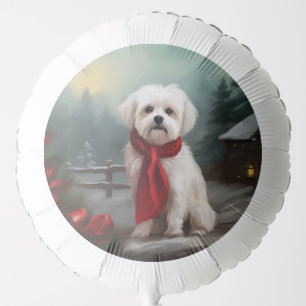 Maltese Dog in Snow Christmas Balloon
