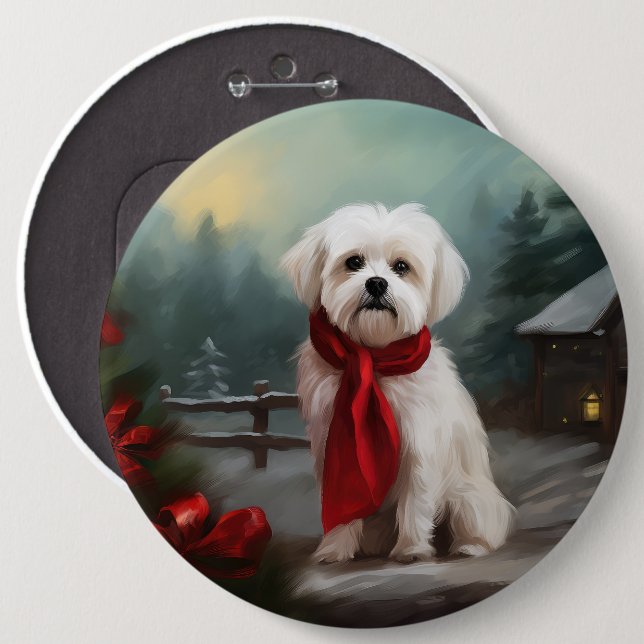 Maltese Dog in Snow Christmas  Button (Front & Back)