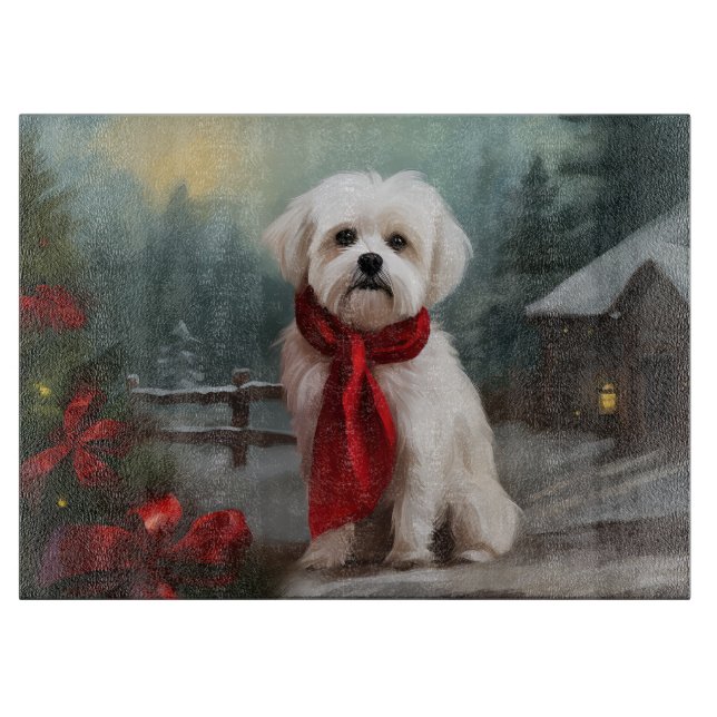 Maltese Dog in Snow Christmas  Cutting Board (Front)