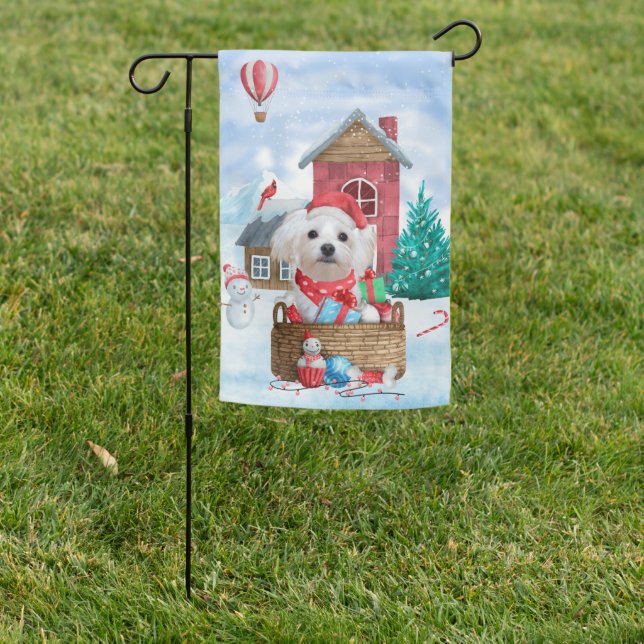 Maltese Dog In snow Christmas Dog House Garden Flag (In SItu)