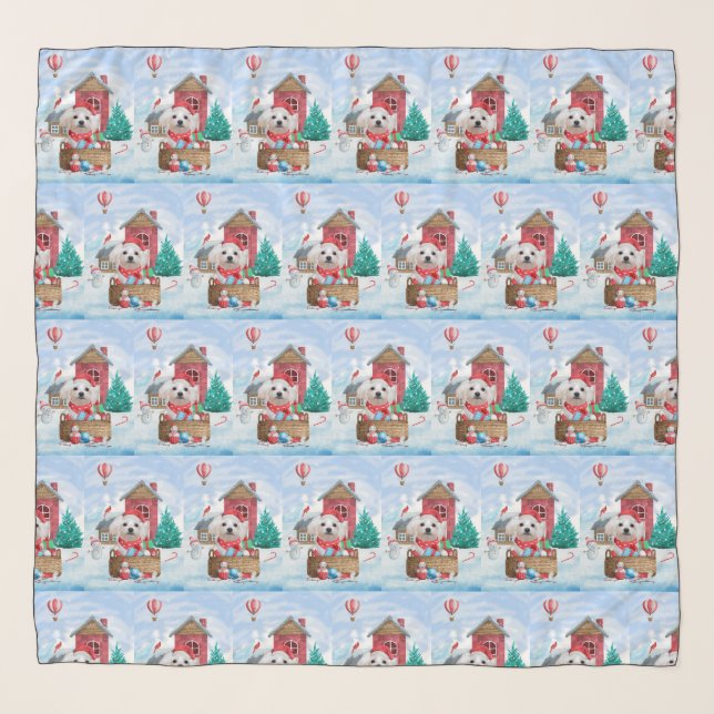 Maltese Dog In snow Christmas Dog House Scarf (Front)
