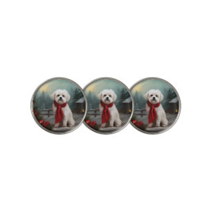 Maltese Dog in Snow Christmas Golf Ball Marker