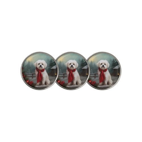 Maltese Dog in Snow Christmas  Golf Ball Marker