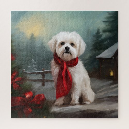 Maltese Dog in Snow Christmas  Jigsaw Puzzle