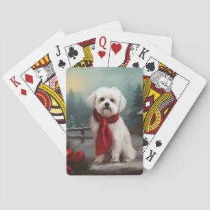 Maltese Dog in Snow Christmas Poker Cards