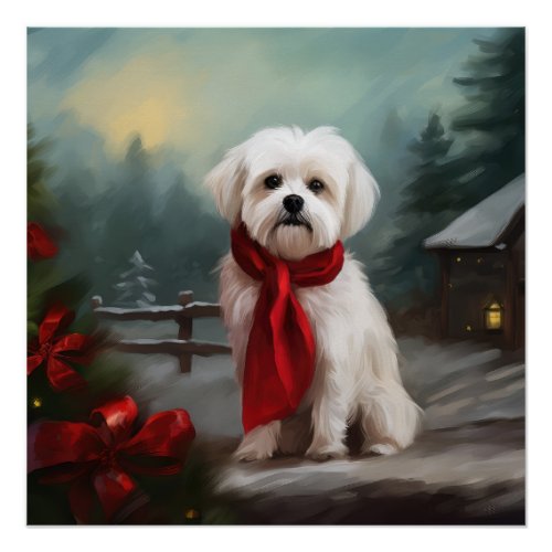 Maltese Dog in Snow Christmas  Poster