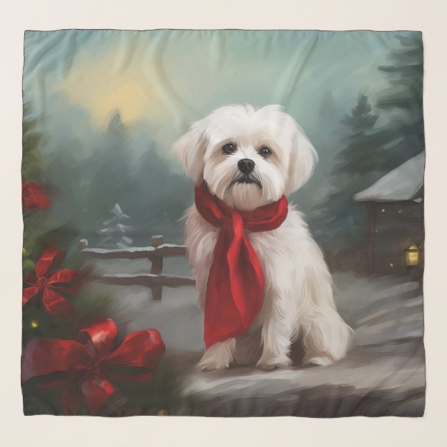 Maltese Dog in Snow Christmas  Scarf (Front)
